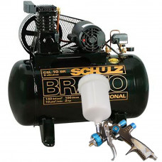 Kit Compressor Profissional Industrial Schulz MONOCSL10BR + Pistola para Pintura de LVLP Steula BC8014 - SCHULZ-K383