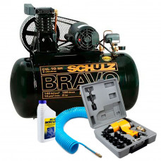 Kit Compressor Profissional SCHULZ-MONOCSL10BR + Chave de Impacto + Mangueira + Óleo - SCHULZ-K381