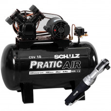 Kit Compressor de Ar Pratic Air SCHULZ CSV10/100 Mono 2HP 10 Pés  + Catraca Reversível Pneumática FORTGPRO FG8920 1/2 Pol. - SCHULZ-K112CC