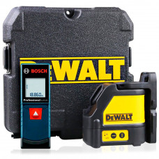 Kit Nível a Laser Horizontal e Vertical com Maleta Dewalt DW088K + Medidor de Distância a Laser 20 Metros Bosch GLM-20 - DEWALT-K876